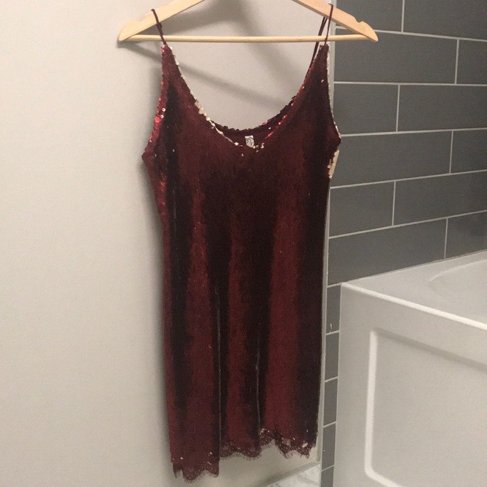 Free People Two Tone Sequin Dress (Red & Beige)